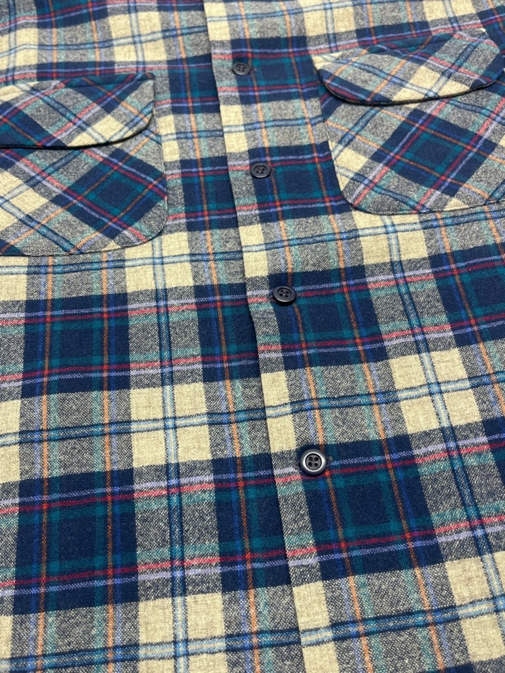 Pendleton Navy, Cream & Red Plaid Wool Shirt Mens Large Loop Collar - Picture 7 of 13